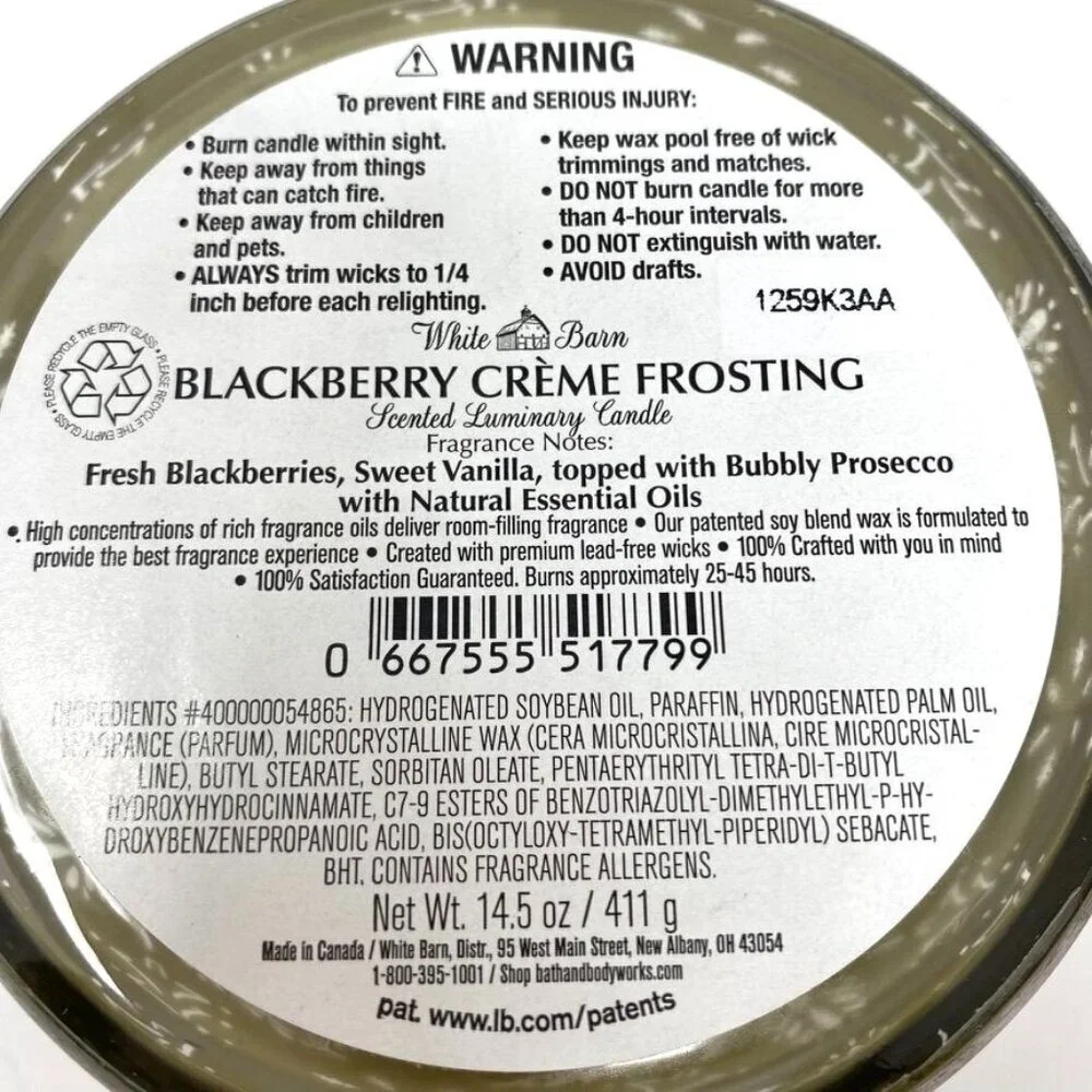 Bath & Body Works White Barn Luminary Blackberry Creme Frosting 3 Wick Candle - Picture 4 of 5